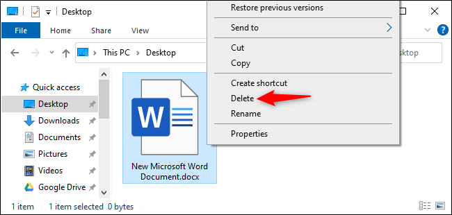 Удаление файла в Проводнике Windows