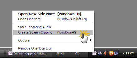Значок OneNote в области уведомлений Windows