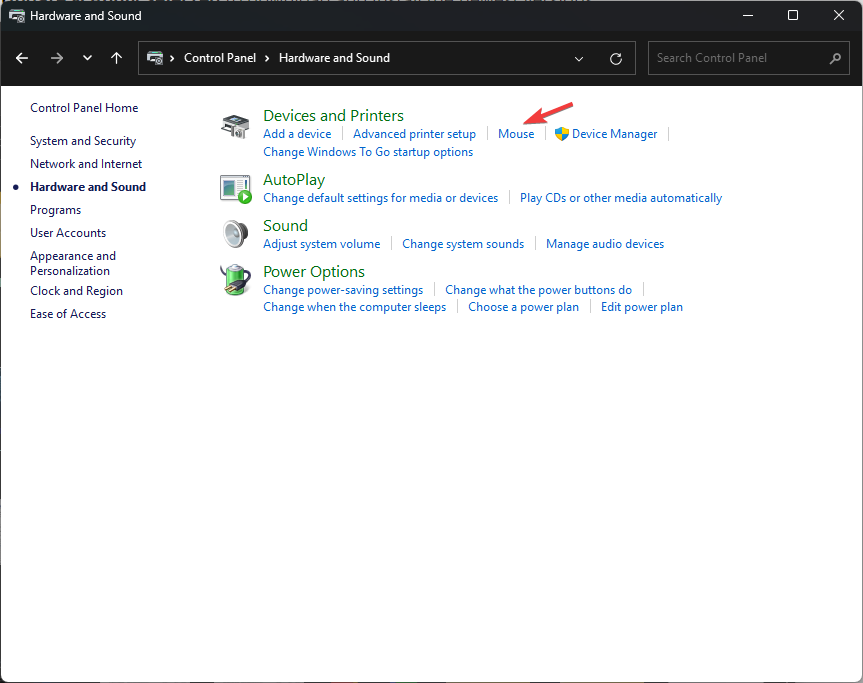 Devices and Printers - Mouse