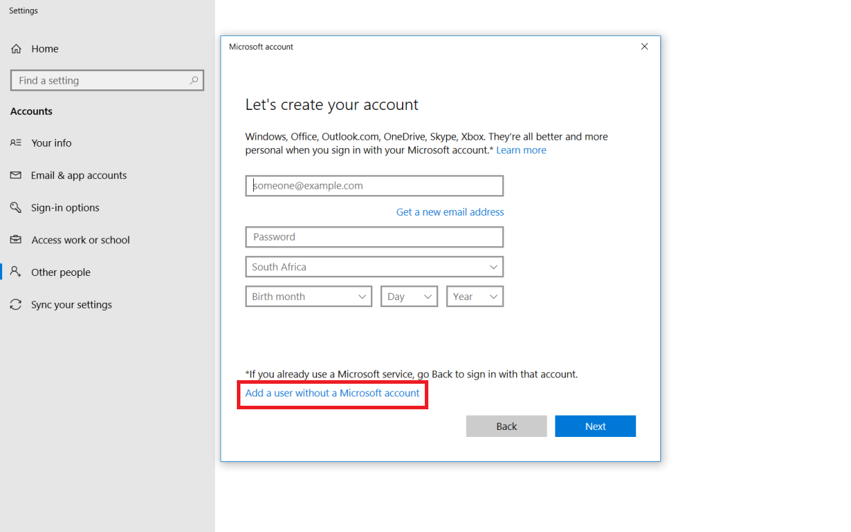 Создание локальной учётной записи в Windows 10