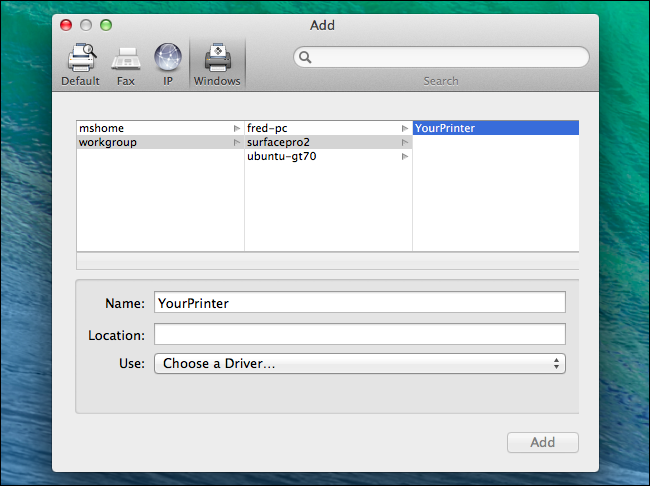 Поиск общих Windows‑принтеров на macOS