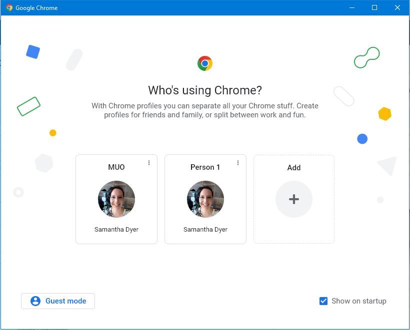 Запуск Chrome с двумя профилями, показан список
