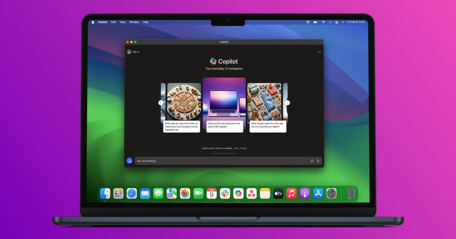 Интерфейс Microsoft Copilot на MacBook Air
