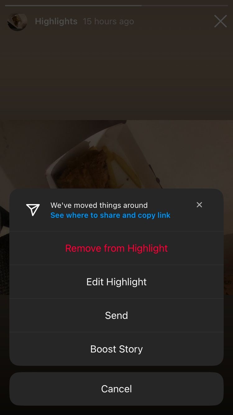 Удаление истории из Highlight в приложении Instagram