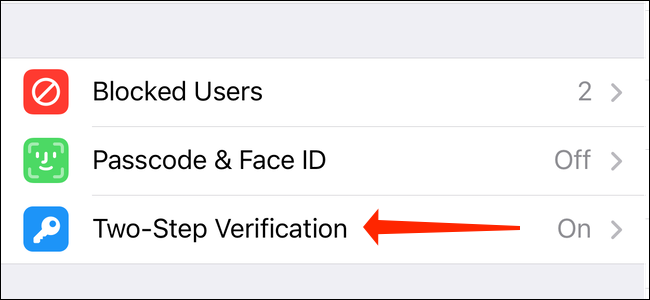 Выберите Двухэтапная проверка в Telegram на iPhone