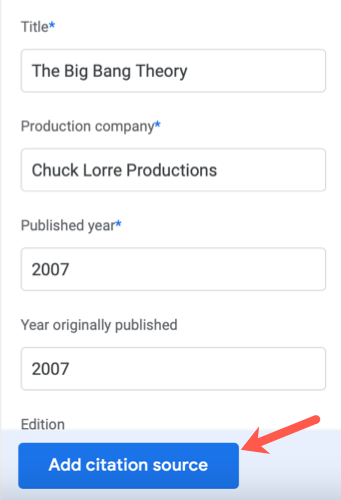 Нажмите Add Citation Source