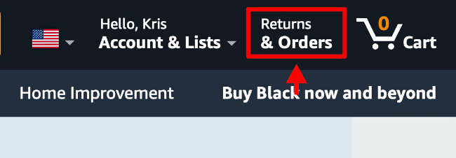 Страница «Возвраты и заказы» на сайте Amazon