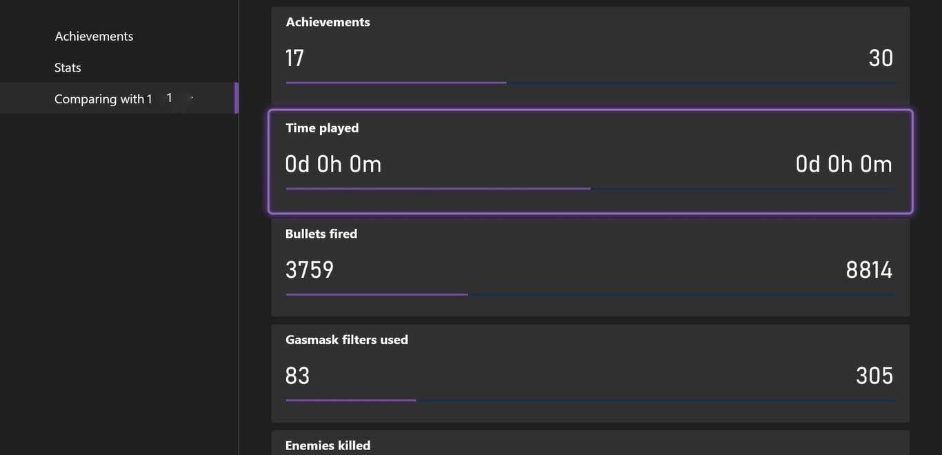 Скриншот, показывающий, что «Время в игре» не всегда учитывается при сравнении Xbox