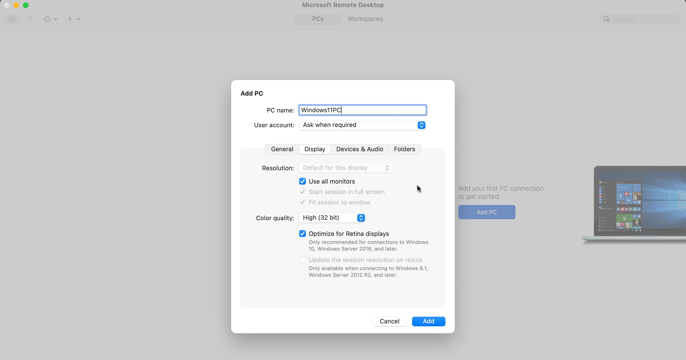 extra settings in remote desktop
