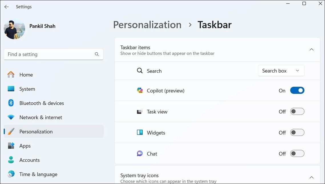 Удаление значка Copilot с панели задач Windows 11