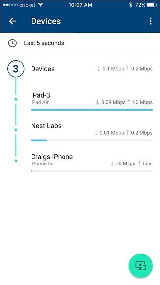 График использования данных за последние 5 секунд и опция выбора периода