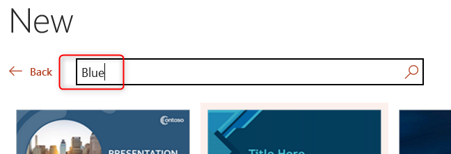 Поиск темы «Blue» в PowerPoint