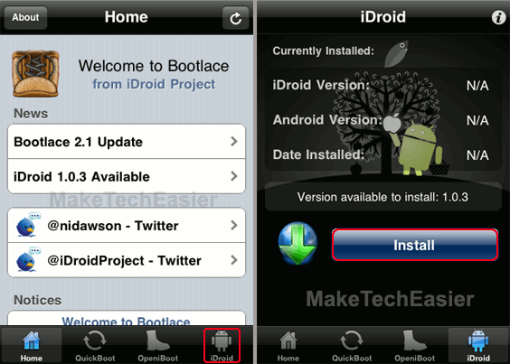Установка iDroid в Bootlace