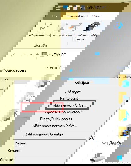 Opción para mapear unidad de red en Windows