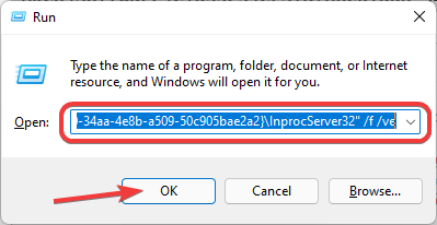 Выполнение команды reg.exe в диалоге Выполнить