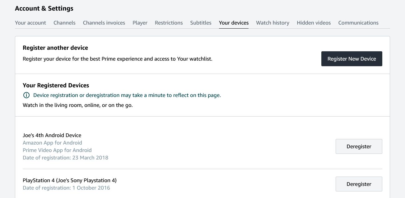 amazon prime video registered devices