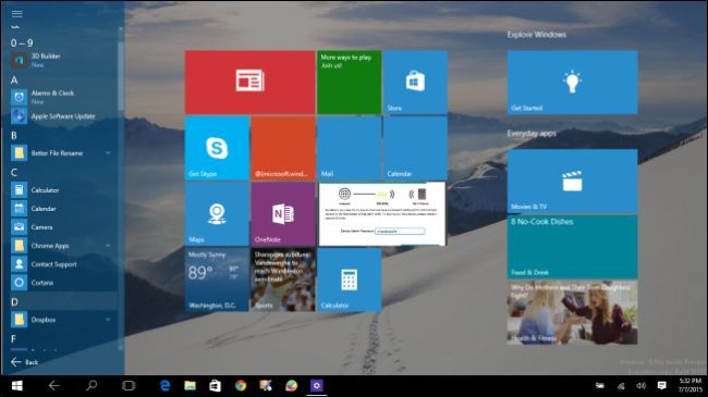 Кнопка «Все приложения» и плитки в режиме планшета