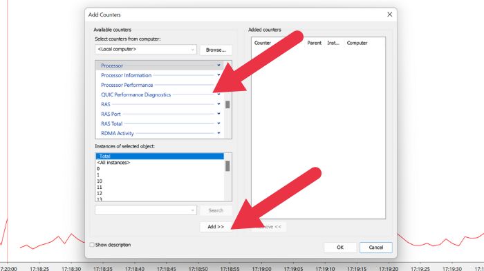 Окно выбора счетчиков