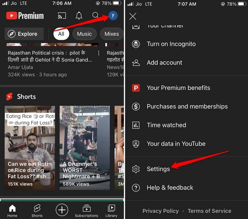 Настройки YouTube в iOS