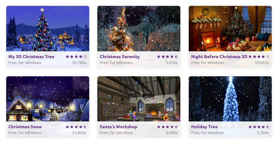 страница Screensavers Planet с рождественскими заставками