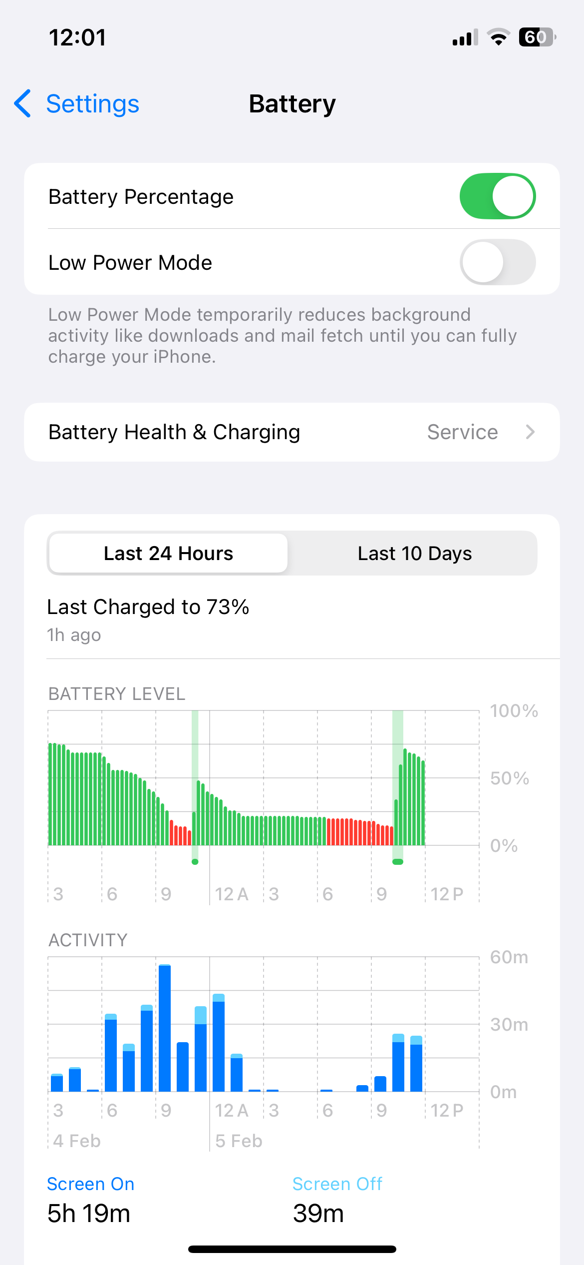 Меню батареи на iPhone