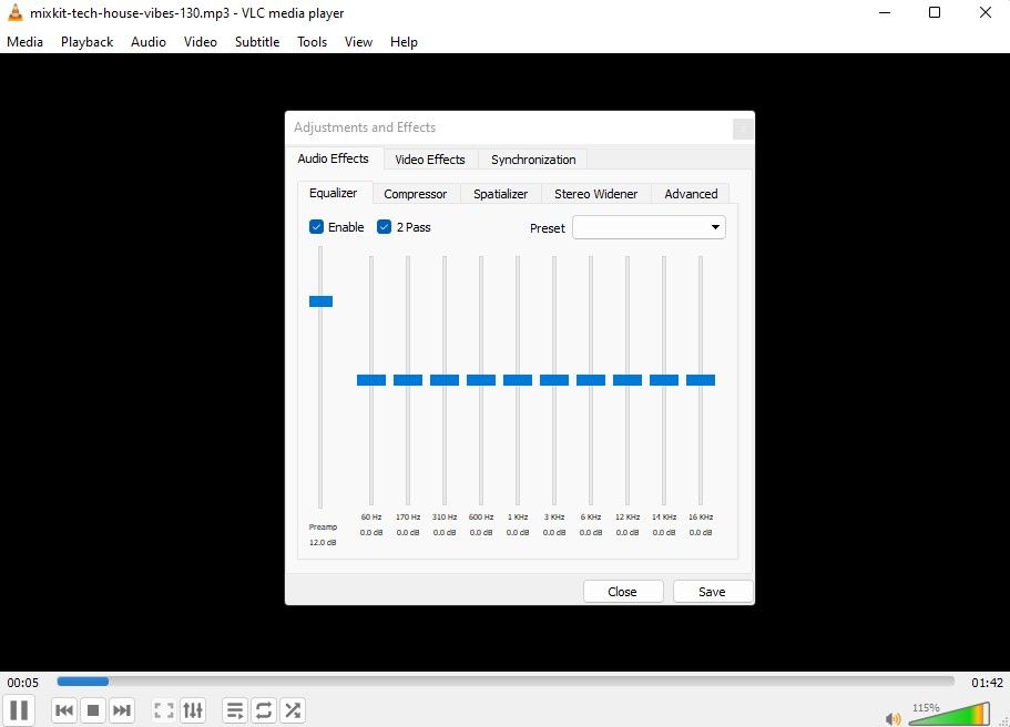 использование эквалайзера в VLC