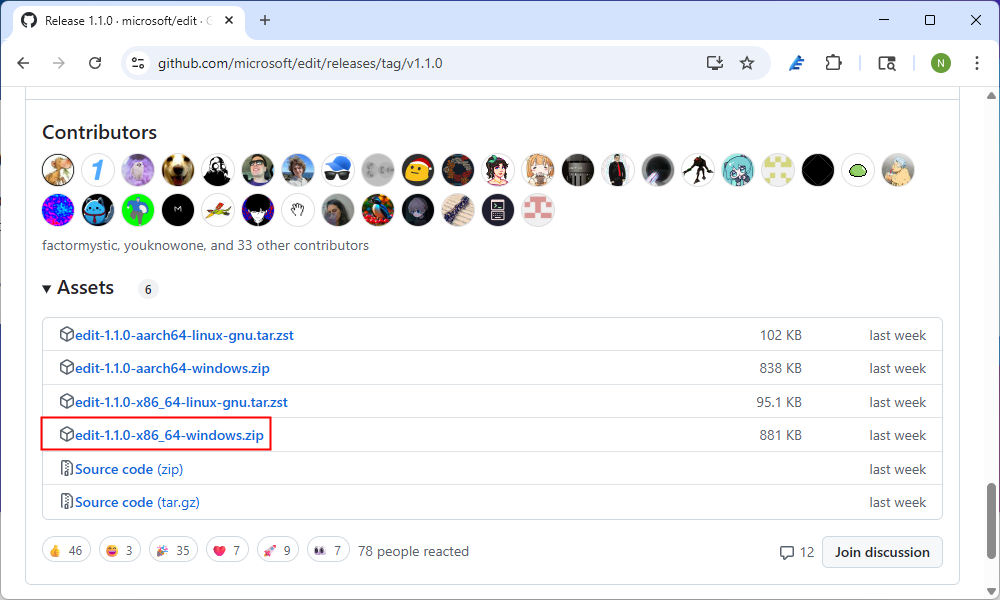 ZIP-архив Microsoft Edit на GitHub