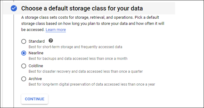 Выбор класса хранения по умолчанию для бакета