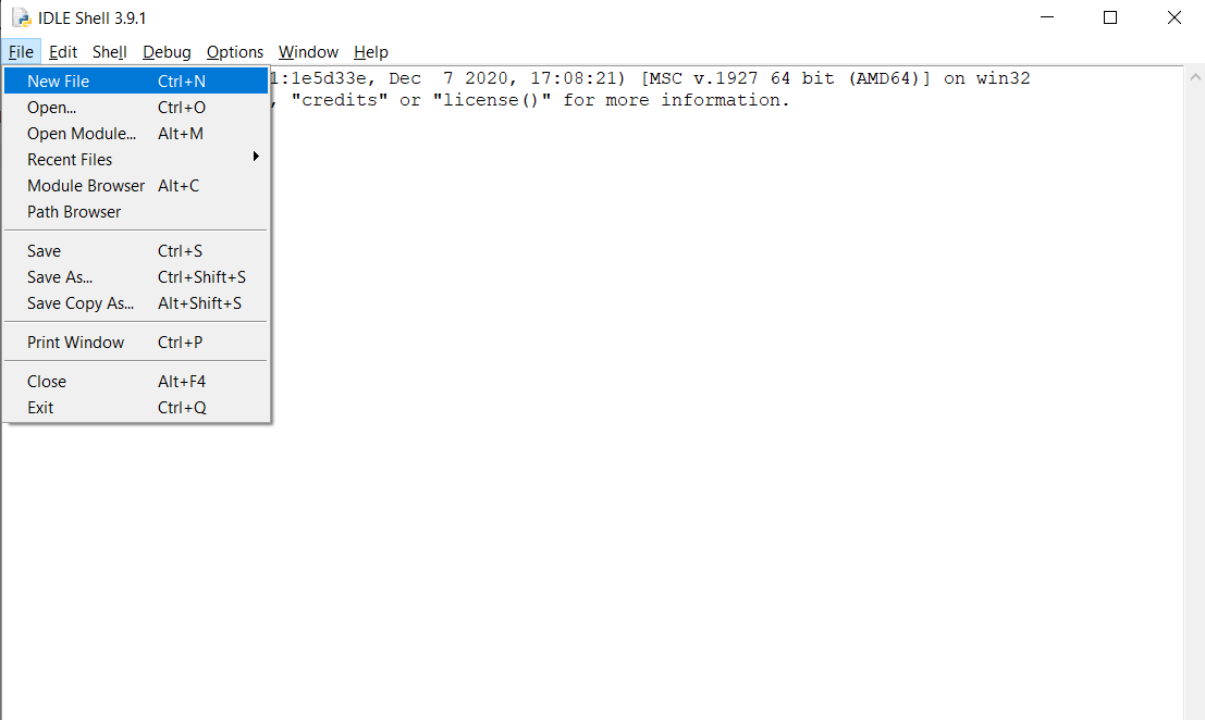 Открытие нового окна редактора IDLE в Python