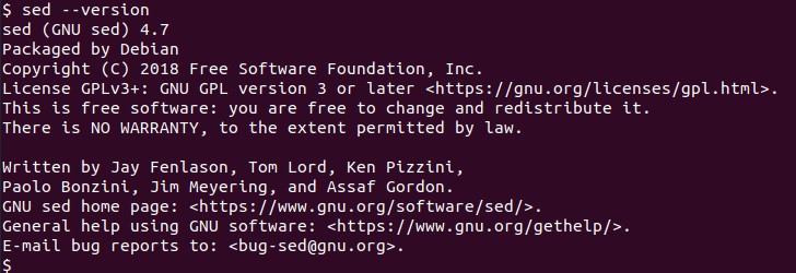Вывод версии sed в терминале