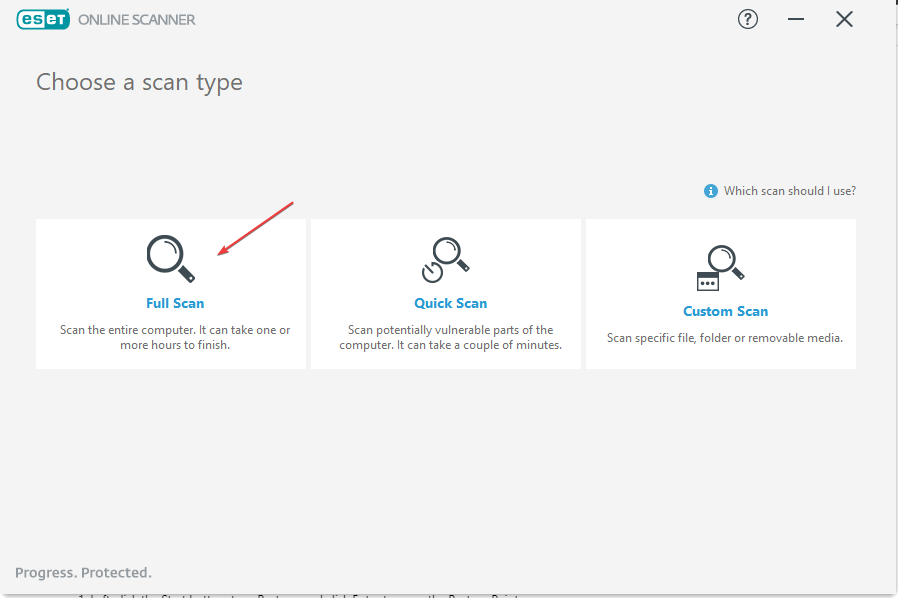 Выбор полного сканирования в ESET