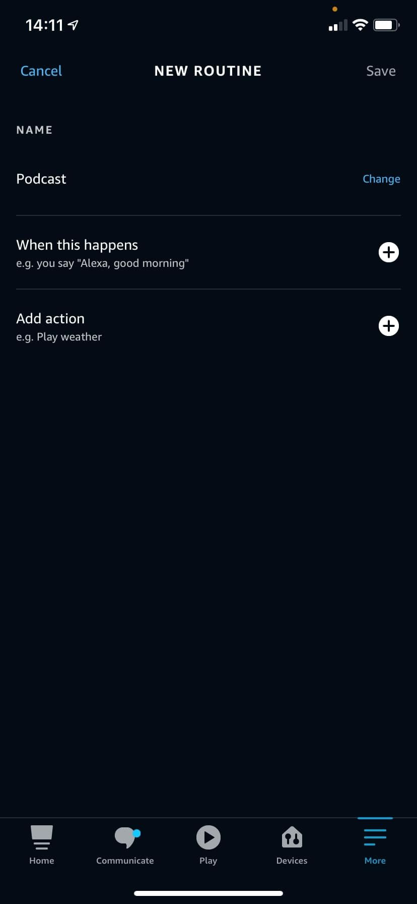 Создание новой рутины в Alexa