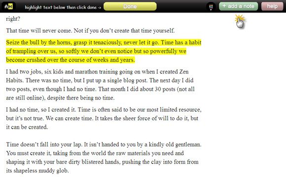 Добавление заметки к выделению