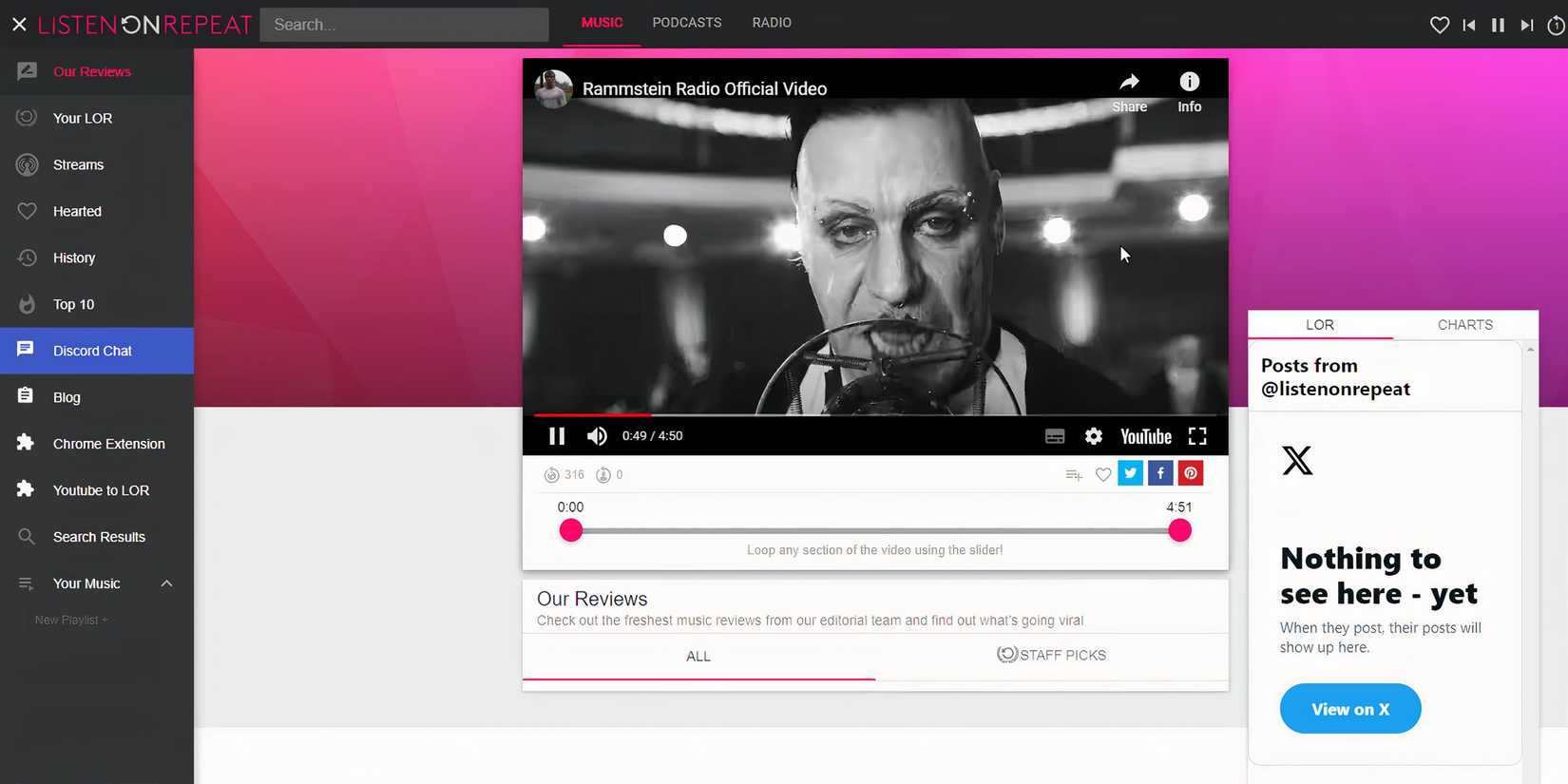 ListenOnRepeat: интерфейс для музыкальных видео