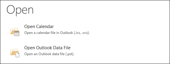 Диалог Open Outlook Data File для подключения архива к Outlook