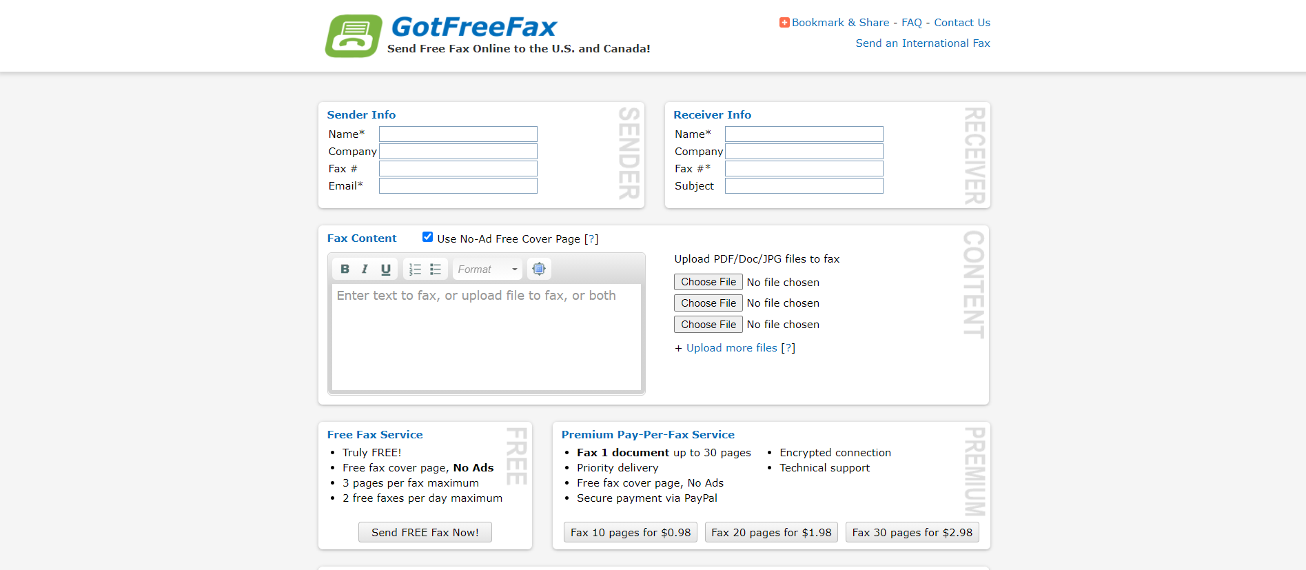 Главная страница GotFreeFax.
