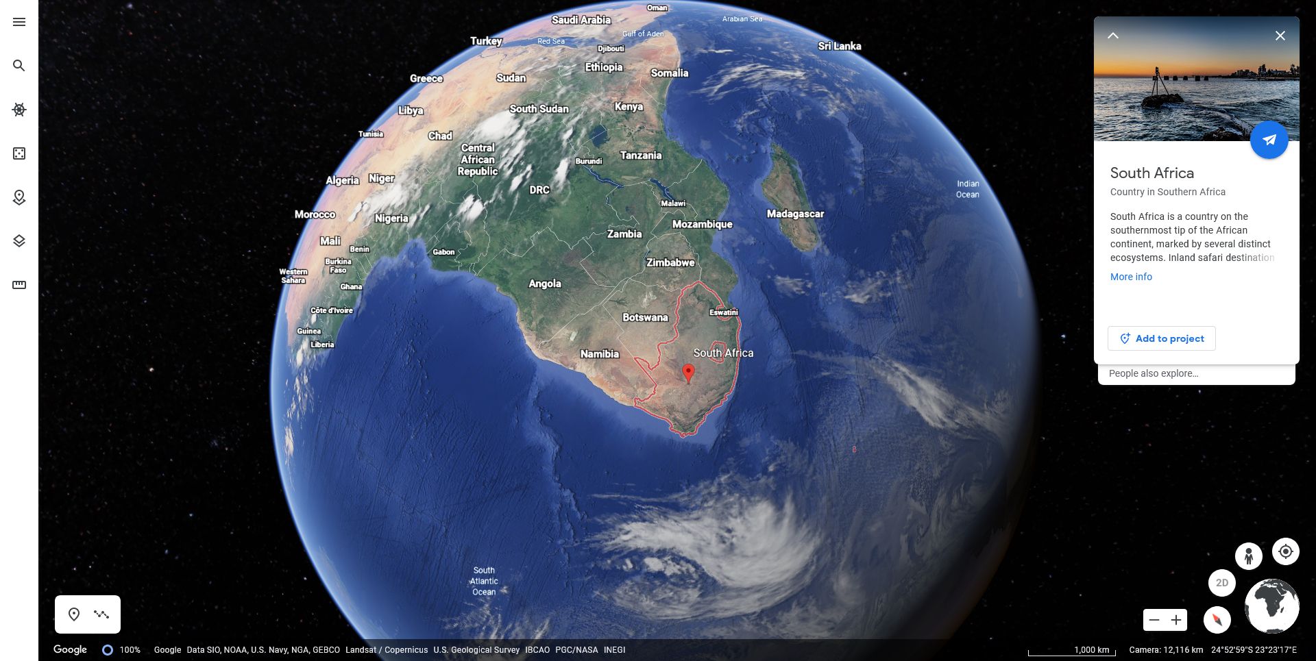 Интерфейс Google Earth в браузере