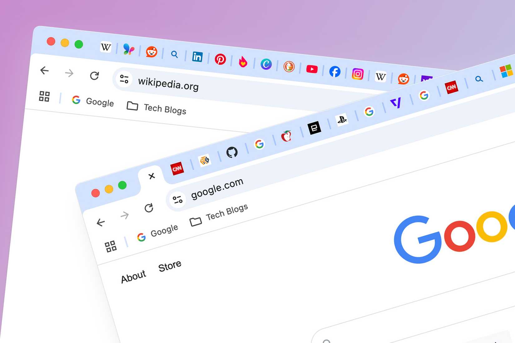 Janelas do Chrome com muitas abas abertas.- Chrome windows with many tabs open.