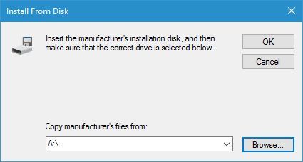 Диалог 'Установить с диска' — выбор файла драйвера