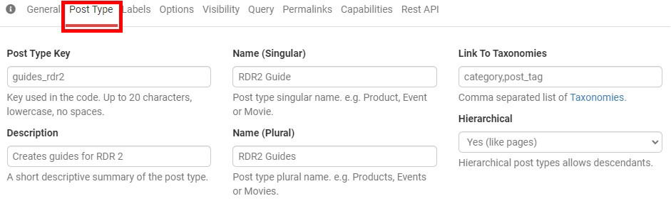Настройки Post Type в GenerateWP