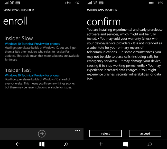 Выбор канала Insider Slow в приложении Windows Insider