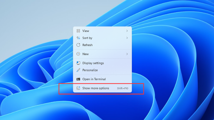 Щёлкнуть правой кнопкой на рабочем столе Windows 11 и выбрать дополнительные параметры