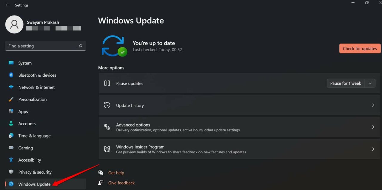 Открыть Windows Update