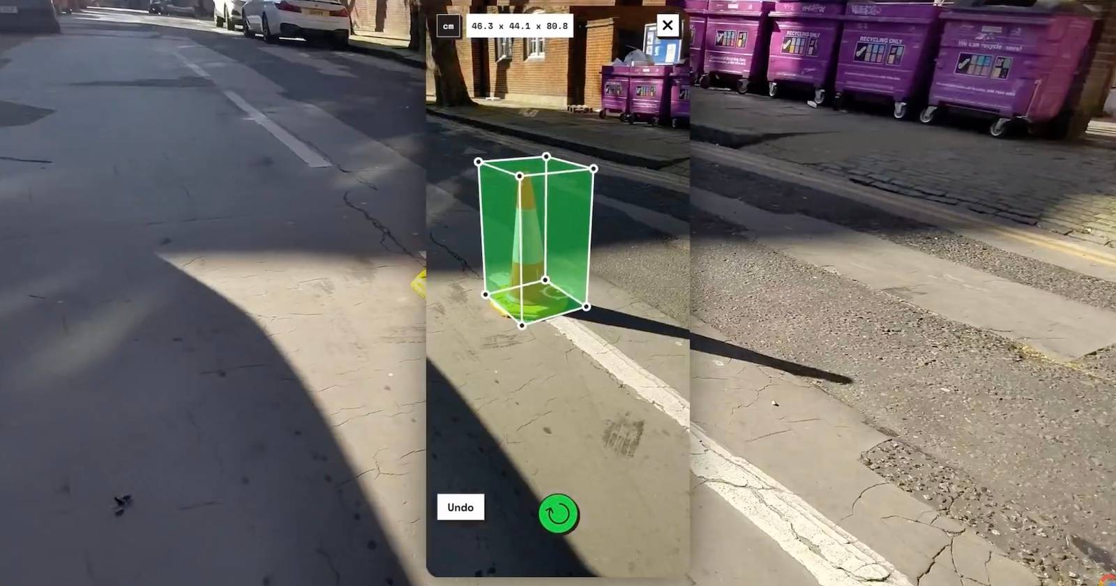 Улица и телефон, демонстрирующие работу Measure Up