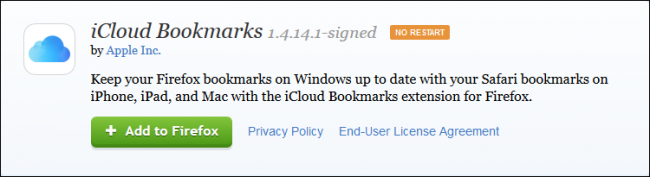 Установка расширения iCloud Bookmarks в Firefox