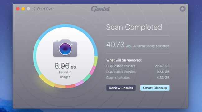 Результат сканирования дубликатов: список файлов и вариант удаления