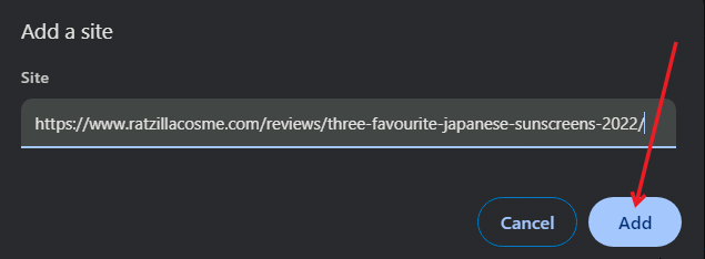 Добавление домена в окно добавления сайтов