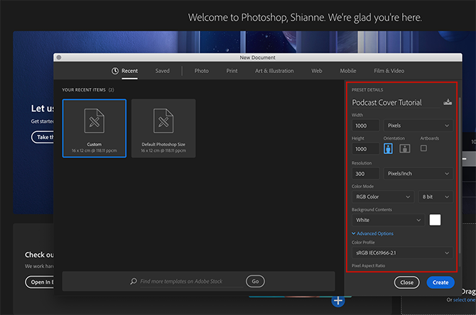 Photoshop CC Setting up Podcast Document