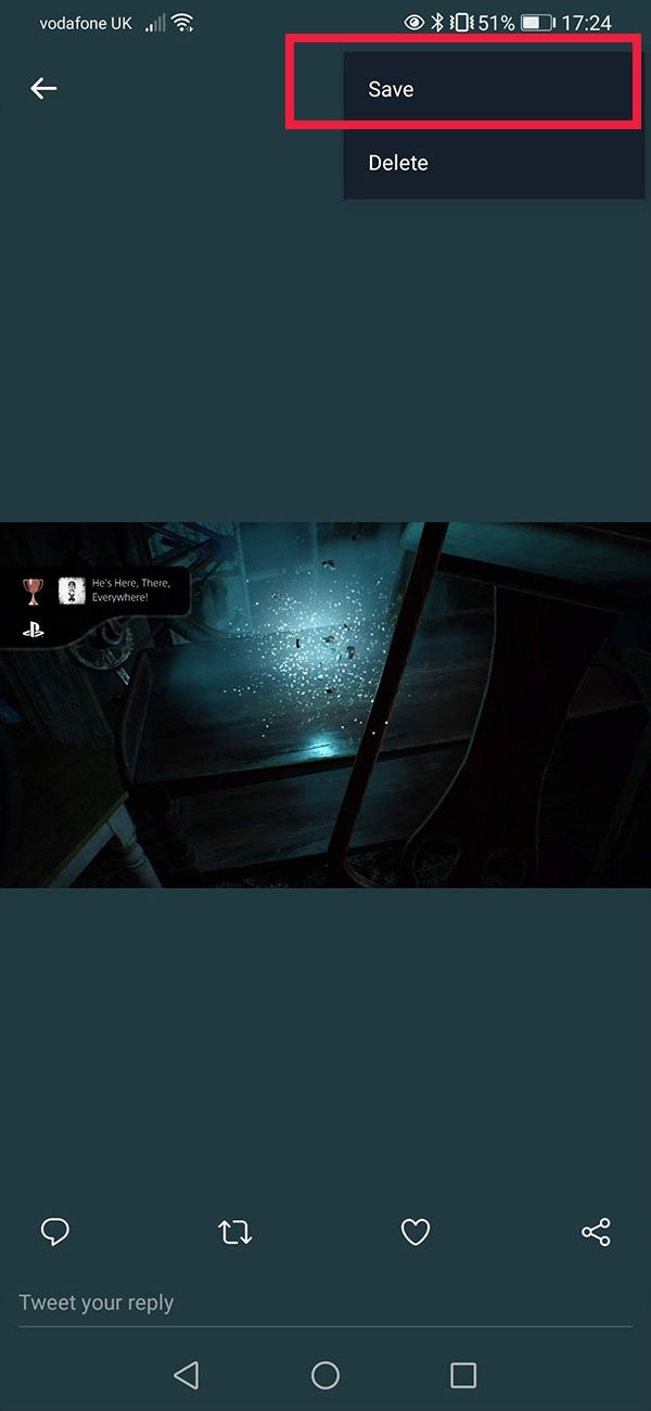 Опция сохранения изображения из Twitter на мобильном устройстве