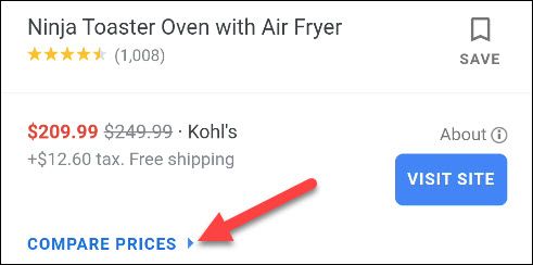 Кнопка «Сравнить цены» на странице товара